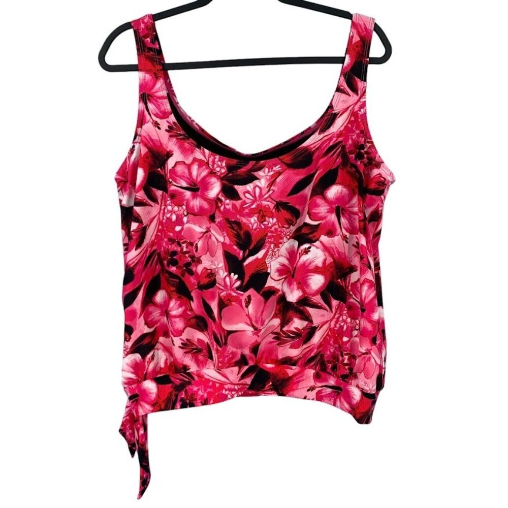Swimsuits For All Tankini Top Size 16 Side Tie Pink Floral Built In Bra